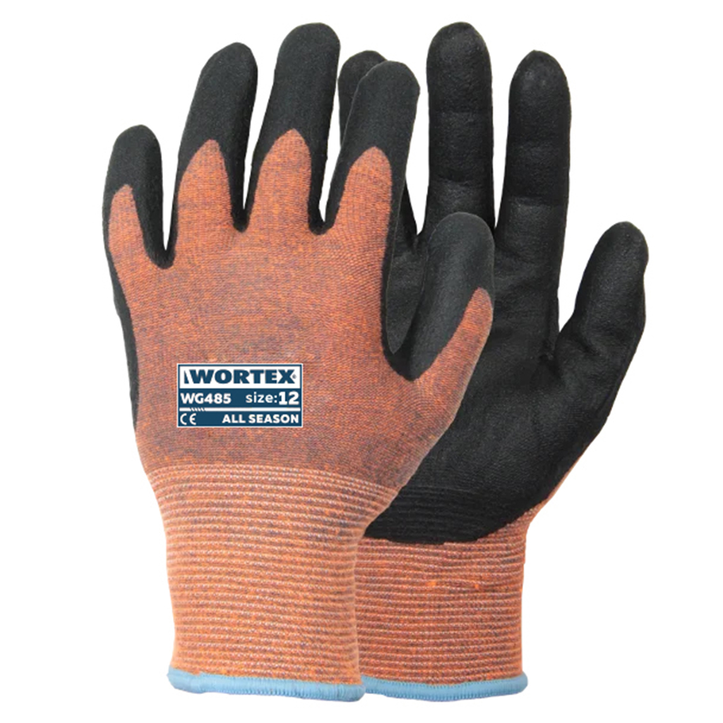 WORTEX WG485 nitriilipinnoitetut työkäsineet musta/oranssi