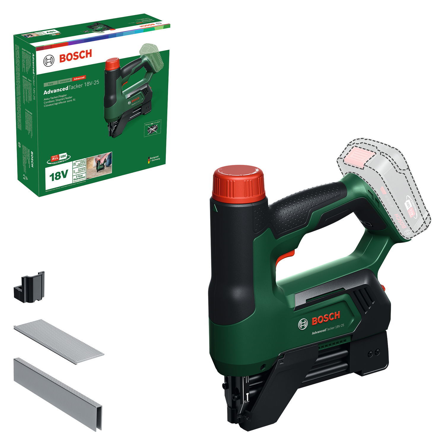 Akkusinkiläpistooli Bosch Green AdvancedTacker18V-25 Aku-