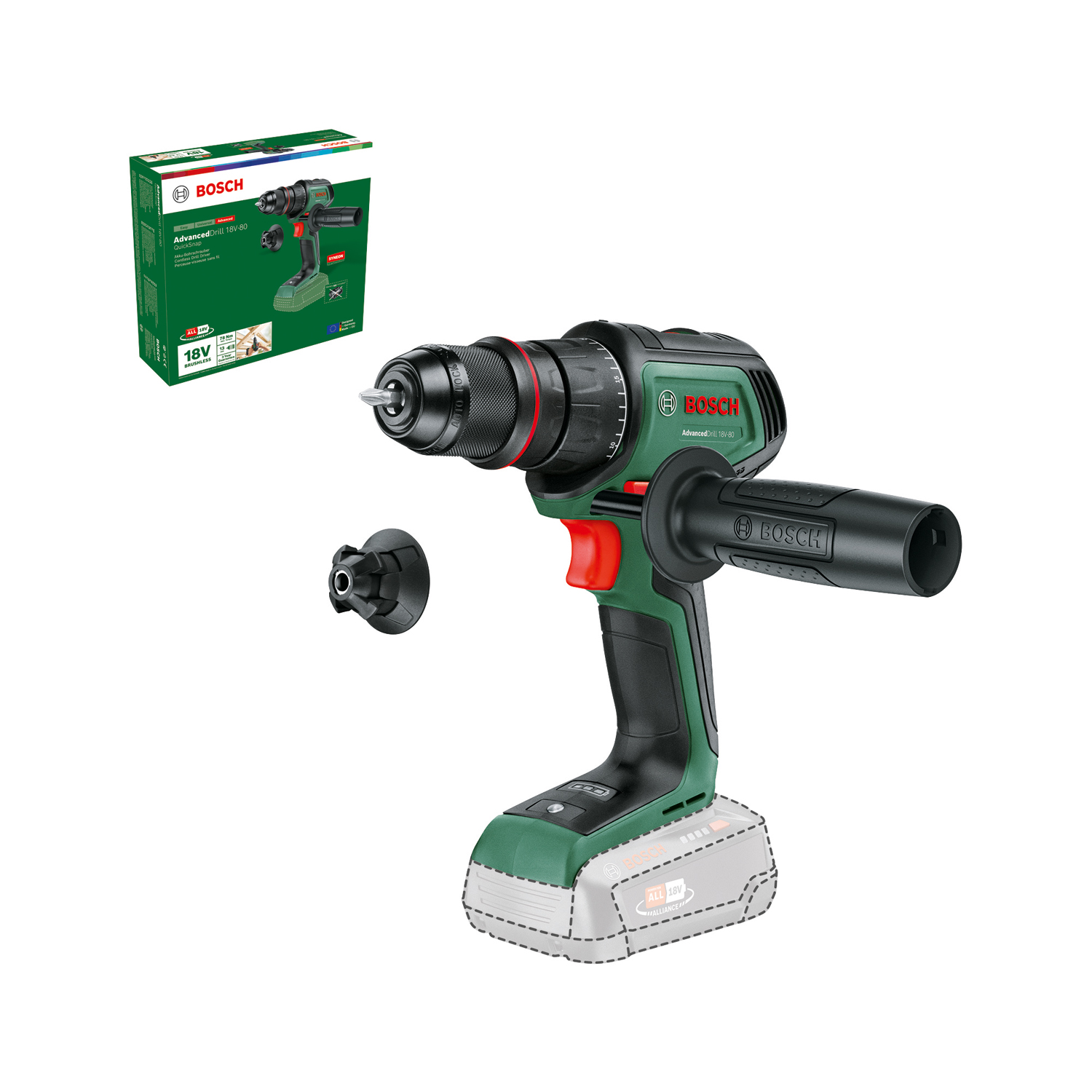 QuickSnap Akkuporakone/ruuvinväännin Bosch Green AdvancedDrill 18V-80, SOLO