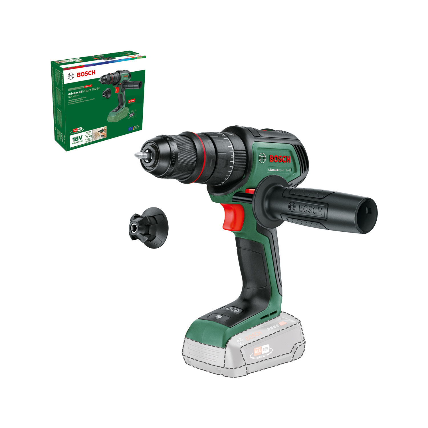 QuickSnap Akkuiskuporakone Bosch Green AdvancedImpact18V-80 Quicksnap