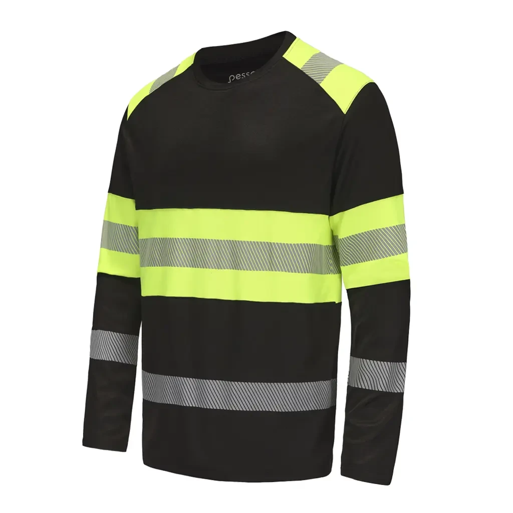 Pitkähihainen T-paita Pesso HVMIL, HIVIS luokka 1, musta/huomiokeltainen