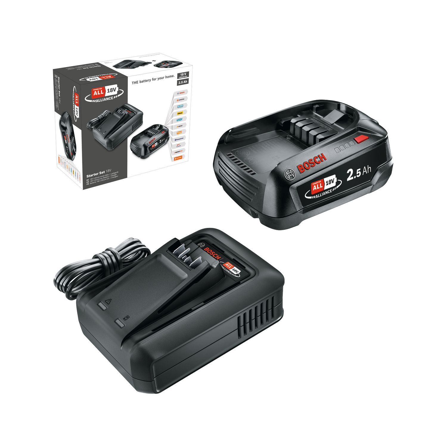 Aloituspakkaus Bosch Green Starter Set 18V, AL 18V-44, 1x2.5Ah