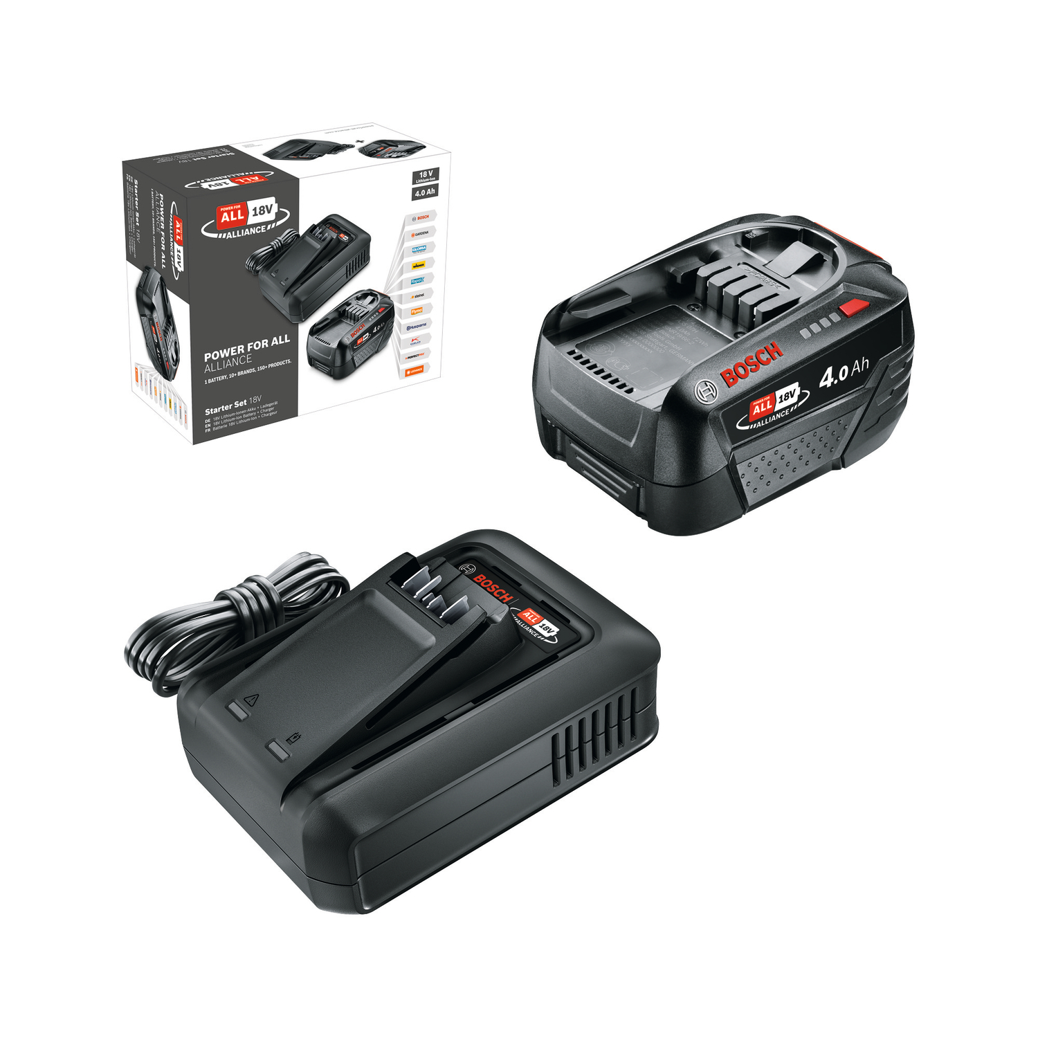 Aloituspakkaus Bosch Green Starter Set 18V, AL18V-44, 1x4Ah