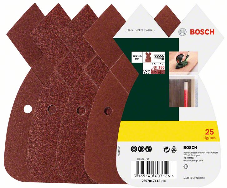 Hiomapaperit Bosch 120 62x93 mm, 180, 25 kpl, karkeus G80