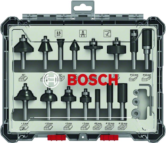 Bosch PRO Jyrsinterien valikoimasarja, varsi 1/4″, 15 osaa