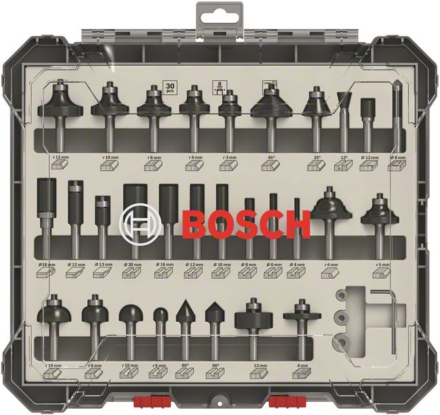 Bosch PRO Jyrsinterien valikoimasarja, varsi 1/4″, 30 osaa