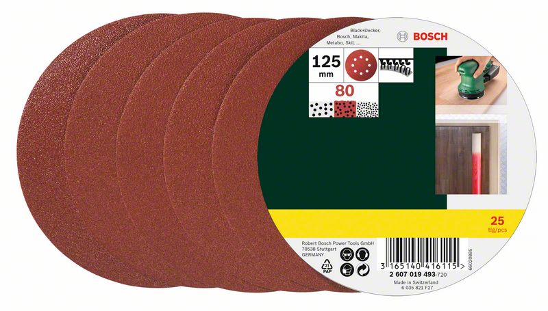 Hiomapaperi Bosch D125 mm, 25 kpl, karkeus K80