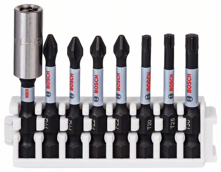 Bosch PRO Impact Set -sarja, sisältää vakiomallisen teränpitimen ja Pick and Click -säilytysalustan, PH2 (2 x), PZ2 (2 x), T20, T25, T30, BH, 8 kpl