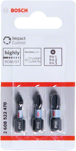 Bosch PRO PH Impact -kärki, PH1 x 25, PH2 x 25, PH3 x 25 mm, 3 kpl