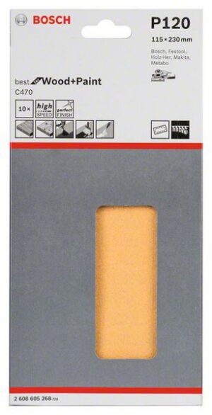 Hiomapaperi Bosch puulle 115x230 mm, .Velchro, 10 kpl, karkeus K120