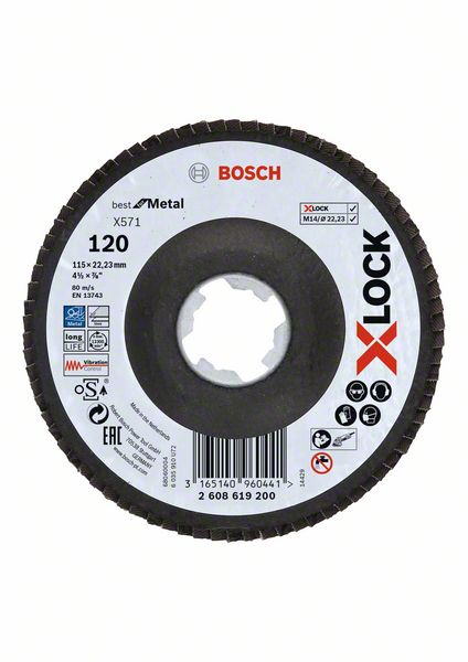 Bosch PRO X571 -Läppälevy, kulmikas, 115 mm, G120, X-Lock