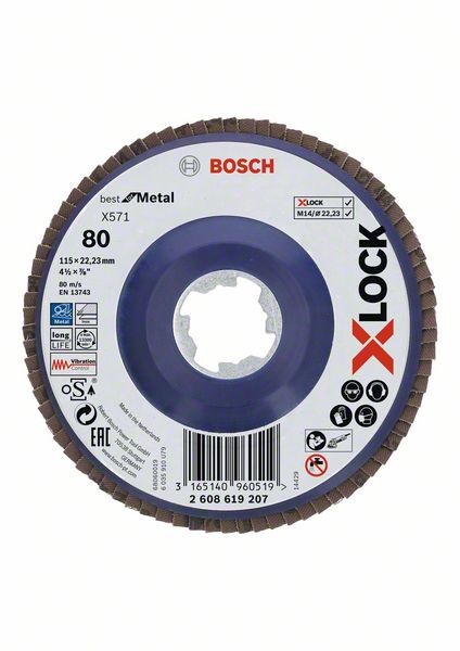 Bosch PRO X571 -Läppälevy, suora, 115 mm, G80, X-Lock