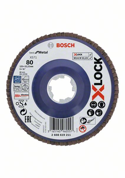 Bosch PRO X571 -Läppälevy, suora, 125 mm, G80, X-Lock