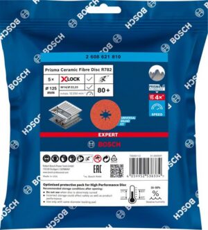 Bosch EXPERT R782 Prisma -keramiikka-kuituhiomalaikka X-LOCK, 125 mm, 22,23 mm, G 80, 5 kpl