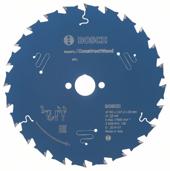 Bosch EXPERT Construct Wood -pyörösahanterä, 160 x 2/1,3 x 20 mm, T24