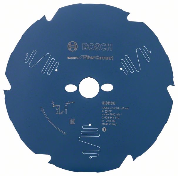 Bosch EXPERT Fibre Cement -pyörösahanterä, 250 x 2,4/1,8 x 30 mm, T6