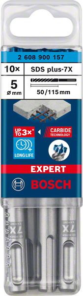 Bosch EXPERT SDS plus-7X ‑poravasaranterä, 5 x 50 x 115 mm, 10 kpl