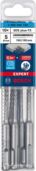 Bosch EXPERT SDS plus-7X ‑poravasaranterä, 5 x 100 x 165 mm, 10 kpl