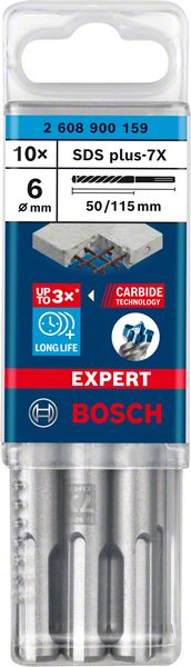 Bosch EXPERT SDS plus-7X ‑poravasaranterä, 6 x 50 x 115 mm, 10 kpl