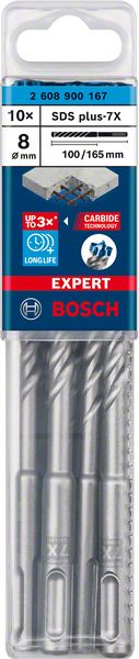 Bosch EXPERT SDS plus-7X ‑poravasaranterä, 8 x 100 x 165 mm, 10 kpl