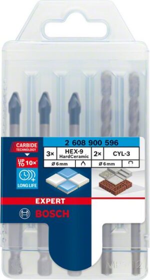 Keramiikkaporanterä Bosch Expert HEX-9 HardCeramic Mix:3xHEX-9 & 2xCYL-3 ø6 mm