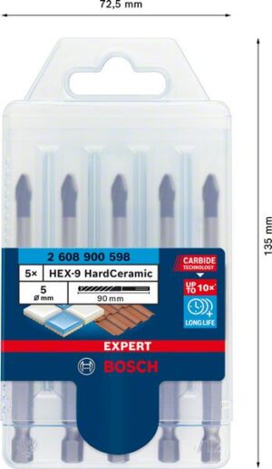 Keramiikkaporanterä Bosch Expert HEX-9 HardCeramic ø5 mm 90 mm, 5 kpl