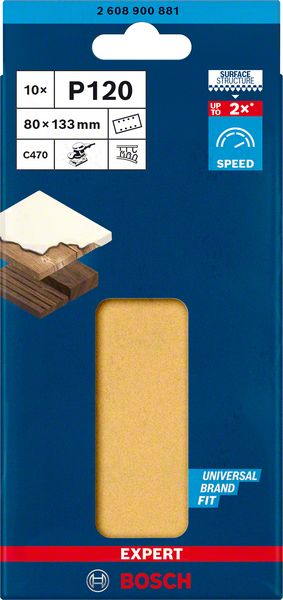 Bosch 8-reikäinen EXPERT C470 -hiomapaperi tasohiomakoneille, 80 x 133 mm, G 120, 10 kpl