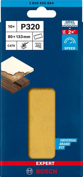 Bosch 8-reikäinen EXPERT C470 -hiomapaperi tasohiomakoneille, 80 x 133 mm, G 320, 10 kpl