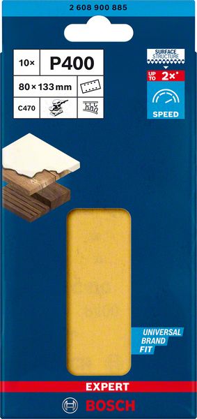 Bosch 8-reikäinen EXPERT C470 -hiomapaperi tasohiomakoneille, 80 x 133 mm, G 400, 10 kpl