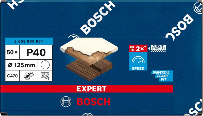 Bosch Reiätön EXPERT C470 -hiomapaperi kulmahiomakoneisiin ja porakoneisiin, 125 mm, G 40, 50 kpl