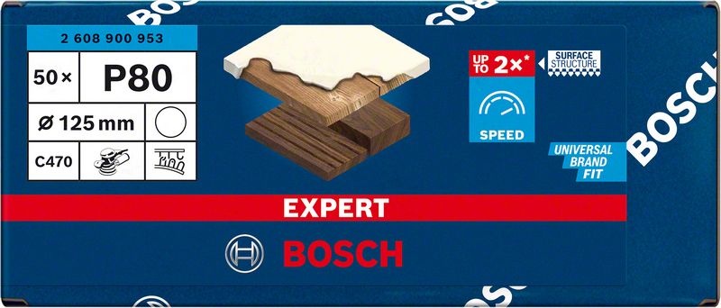 Bosch Reiätön EXPERT C470 -hiomapaperi kulmahiomakoneisiin ja porakoneisiin, 125 mm, G 80, 50 kpl