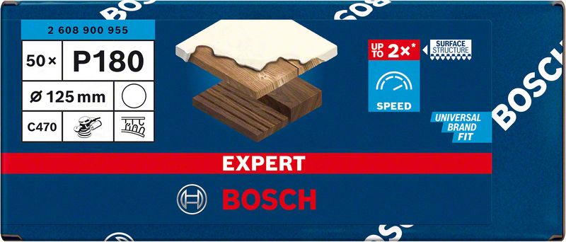 Bosch Reiätön EXPERT C470 -hiomapaperi kulmahiomakoneisiin ja porakoneisiin, 125 mm, G 180, 50 kpl