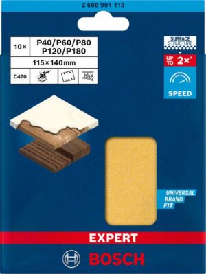 Bosch EXPERT C470 -hiomapaperisarja tasohiomakoneille, 115 x 140 mm, G 2x40 / 2x60 / 2x80 / 2x120 / 2x180, 10 kpl