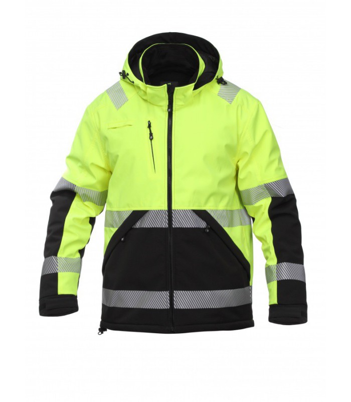 BoSafety ATLANTA Hi-Vis hupullinen softshell-talvitakki, keltainen/musta