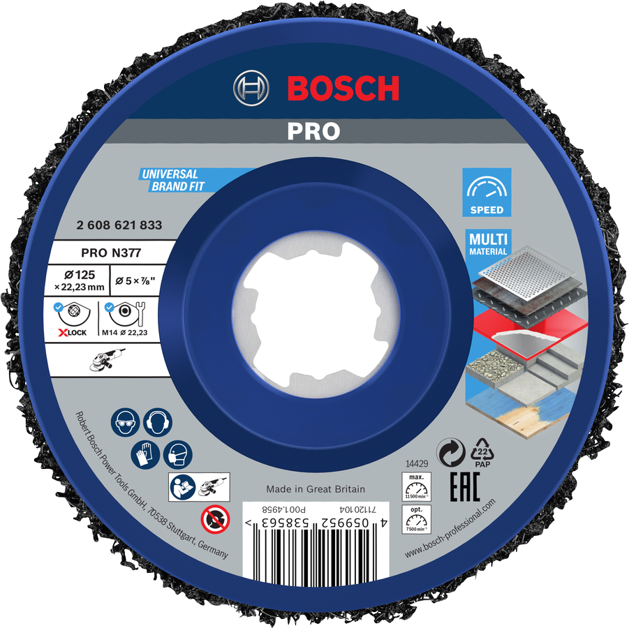 Bosch PRO N377 -puhdistuslaikka, 125 mm, 22,23 mm, X-Lock