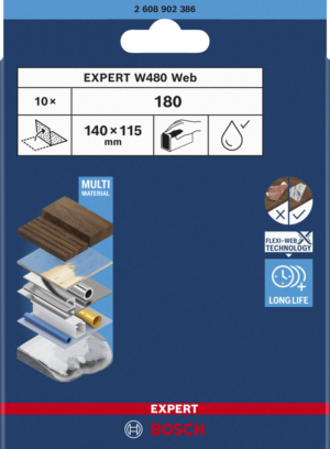 Bosch EXPERT W480 Web 1/4 -käsinhiomalevy, 115 x 140 mm, G180