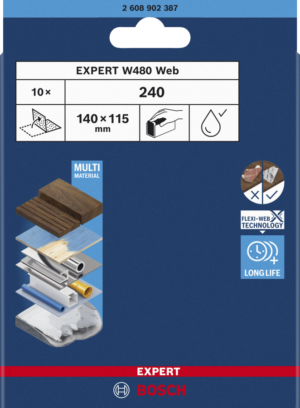 Bosch EXPERT W480 Web 1/4 -käsinhiomalevy, 115 x 140 mm, G240