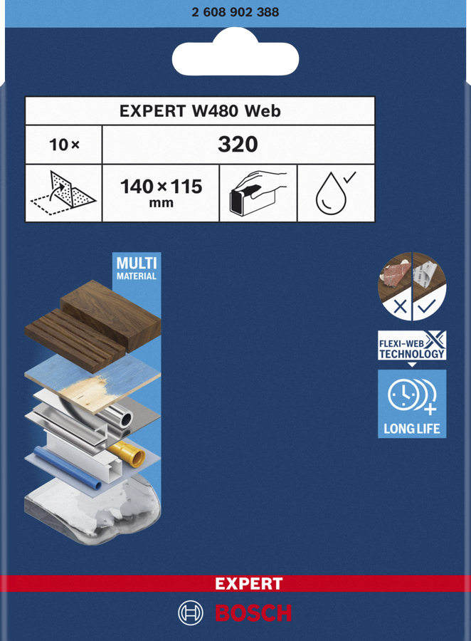 Bosch EXPERT W480 Web 1/4 -käsinhiomalevy, 115 x 140 mm, G320